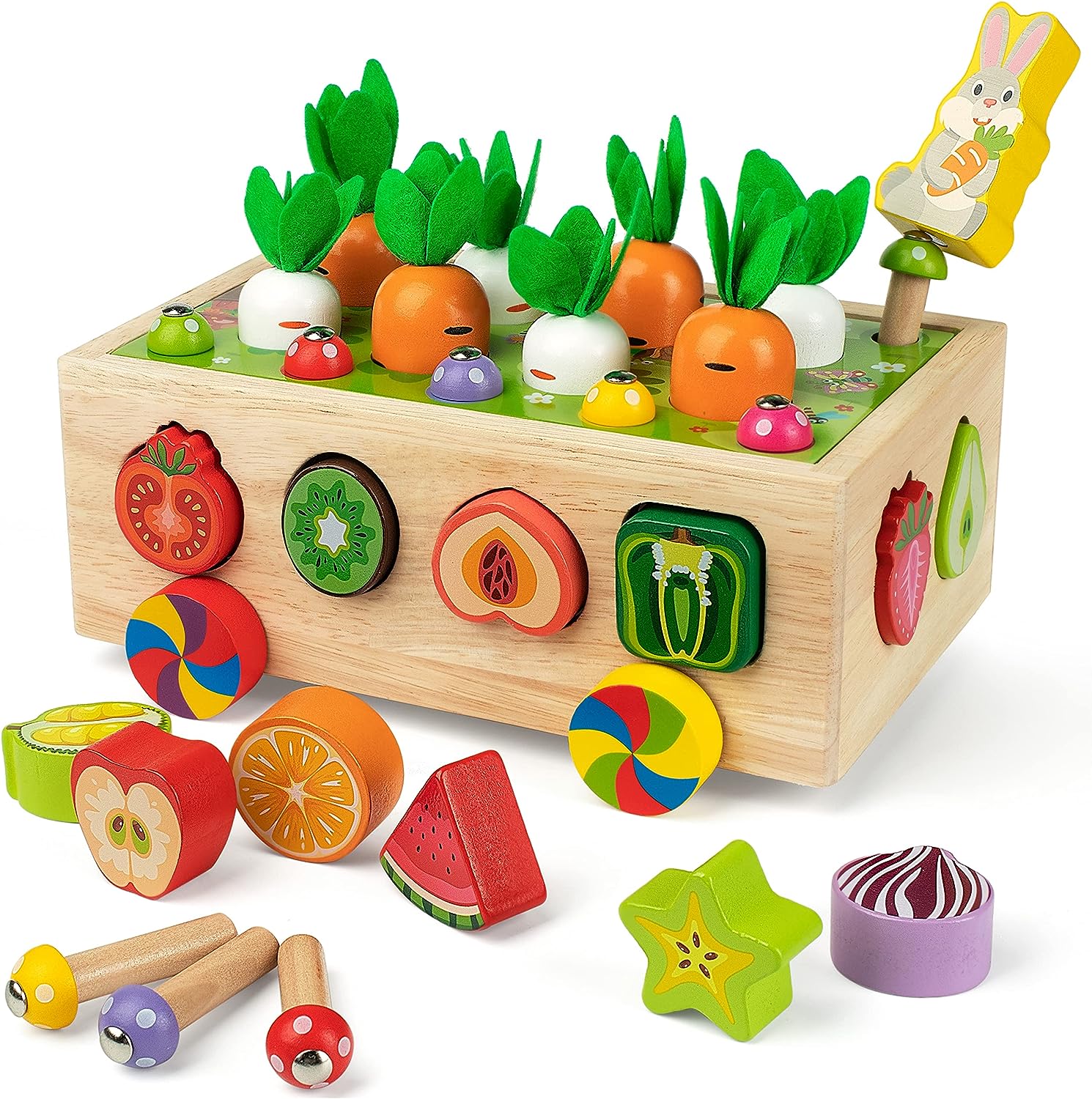 Brinquedos Montessori infantis para meninos e meninas de 2,3 anos,  brinquedos educativos de forma de madeira com legumes & blocos de animais  de fazenda, jogo de habilidades motoras finas, presente ideal para