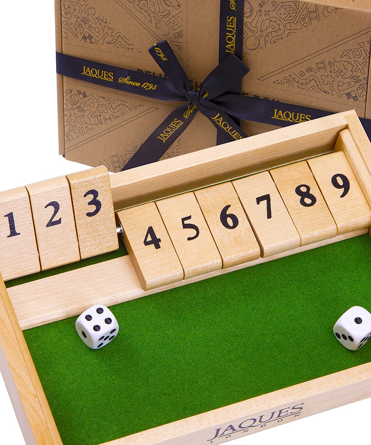 Feche o jogo de caixa com 9 números e 2 dados de madeira, jogos de
