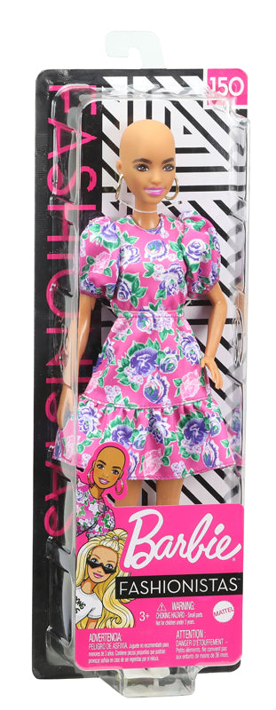 Boneca Barbie Fashionista Sem Cabelo Com Vestido Floral Modelo 150 Mattel