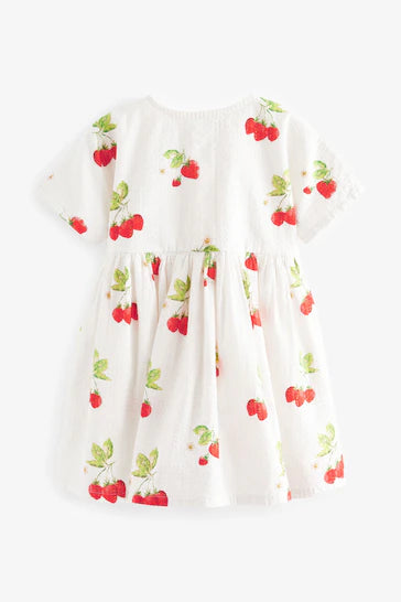 |Girl| Vestido Descontraído De Algodão - Estampa Morango (3 meses a 8 anos)