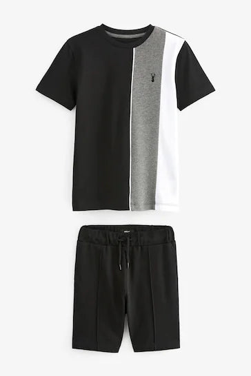 Conjunto de camiseta y pantalones cortos color block - Negro/Gris (3-16 años)