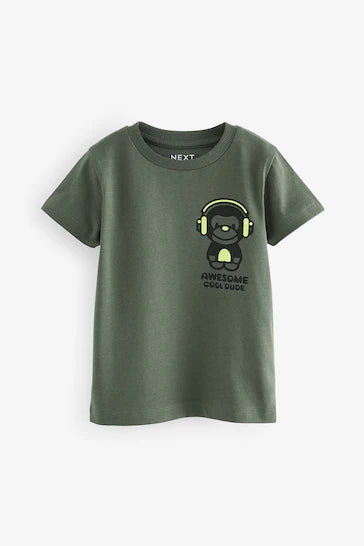 |Niño| Camiseta Manga Corta Estampado Espalda - Verde Caqui (3 meses a 7 años)