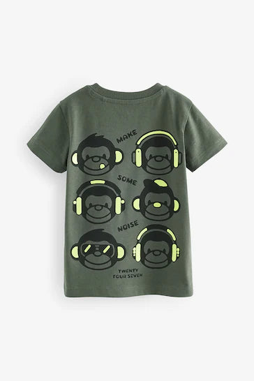 |Niño| Camiseta Manga Corta Estampado Espalda - Verde Caqui (3 meses a 7 años)