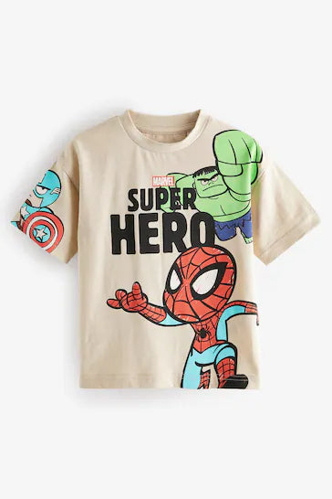 |Niño| Camiseta de manga corta Crudo Marvel Superhero (9 meses-8 años)