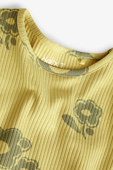 |Niña| Camiseta de manga larga de algodón rico con volantes y canalé – Flor verde (3 meses a 7 años)