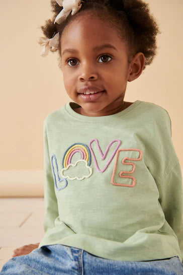 |Girl| Camiseta De Manga Comprida - Slogan De Amor Verde  (3 meses a 7 anos)