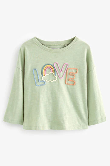 |Girl| Camiseta De Manga Comprida - Slogan De Amor Verde  (3 meses a 7 anos)