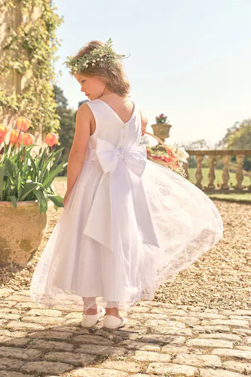 |Girl| Vestido De Dama De Honra - Ecru White (3 meses a 16 anos)