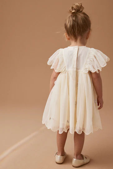 |Girl| Vestido de malha bordado creme (3 meses a 7 anos)