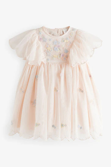 |Girl| Vestido de malha bordado creme (3 meses a 7 anos)