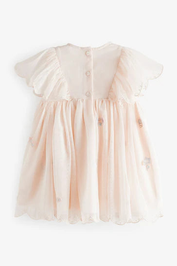 |Girl| Vestido de malha bordado creme (3 meses a 7 anos)