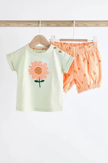 |BabyGirl| Conjunto De 2 Peças De Top e Shorts Para Bebê - Laranja