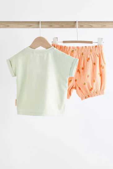 |BabyGirl| Conjunto De 2 Peças De Top e Shorts Para Bebê - Laranja