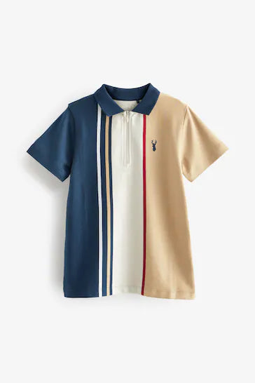 |Boy| Polo De Manga Curta Azul-Marinho/Stone Colourblock - NavyBlue/Stone (3-16 anos)