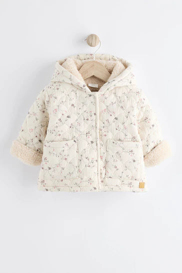 |Niña| Chaqueta con capucha floral crema Ditsy Baby (0 meses a 2 años)