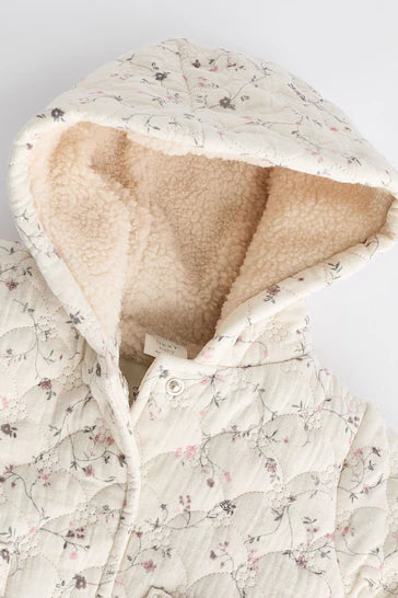 |Niña| Chaqueta con capucha floral crema Ditsy Baby (0 meses a 2 años)