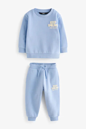 |Boy| Conjunto De Moletom e Joggers Com Slogan Azul Claro (3 meses a 7 anos)