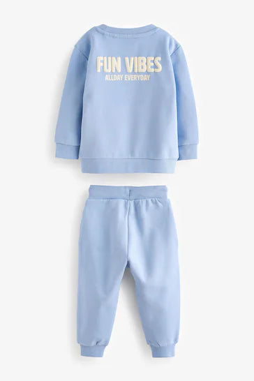 |Boy| Conjunto De Moletom e Joggers Com Slogan Azul Claro (3 meses a 7 anos)