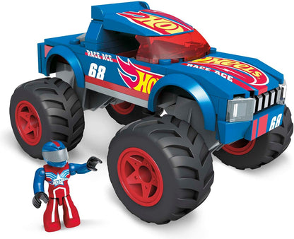 Conjunto de construção Mega Hot Wheels Race Ace Monster Truck conjunto de construção de carro de brinquedo com condutor de microfigura, 69 peças, conjunto de oferta para meninos e meninas a partir dos 5 anos