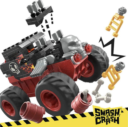 MEGA Hot Wheels Monster Trucks Building Toy, Smash & Crash Bone Shaker Crush Course com 151 peças, 1 figura e 1 rampa, vermelho, crianças de 5 anos ou mais, HKF87