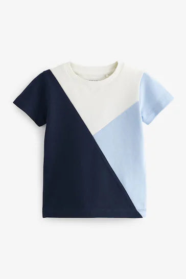 |Niño| Camiseta de manga corta color block - Jersey piqué azul (3 meses a 7 años)