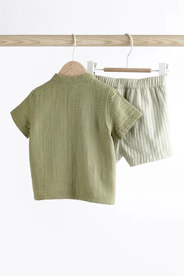 |Bebé| Conjunto de camiseta y pantalón corto para bebé verde salvia (0 meses a 2 años)