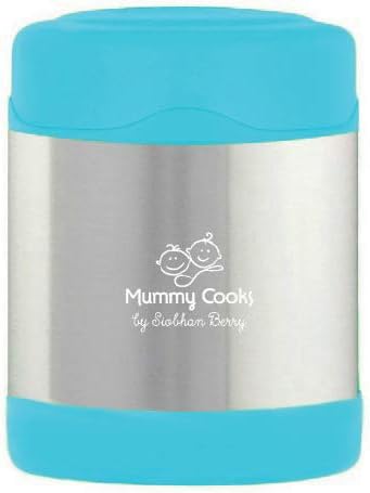 Mummy Cooks - Tarro aislante para comida de bebé 300 ml (azul) - Pegatinas gratis