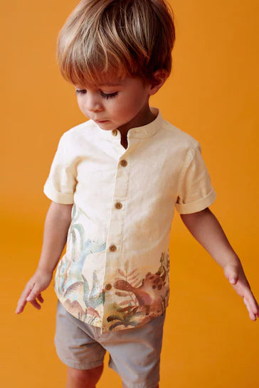 |Boy| Camisa Neutra Estampada De Manga Curta (3 meses a 7 anos)