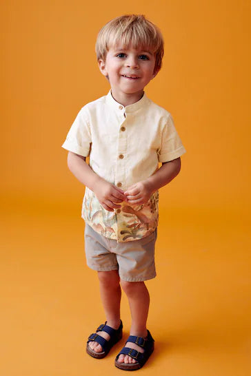 |Boy| Camisa Neutra Estampada De Manga Curta (3 meses a 7 anos)