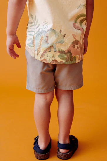 |Boy| Camisa Neutra Estampada De Manga Curta (3 meses a 7 anos)