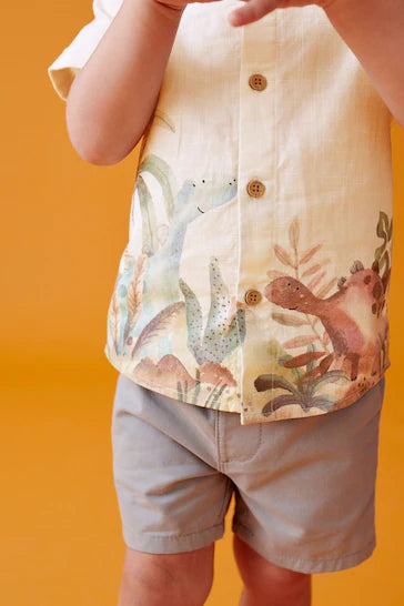 |Boy| Camisa Neutra Estampada De Manga Curta (3 meses a 7 anos)