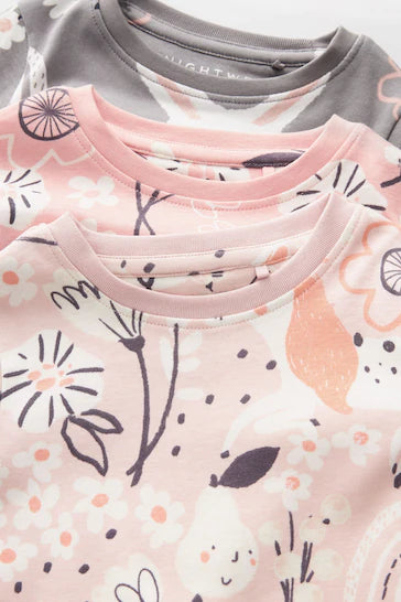 |Niña| Pack de 3 pijamas estampados de manga larga - Conejito rosa/gris (9 meses a 10 años)