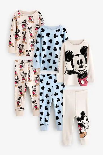 |Niño| Pack de 3 pijamas acurrucados azul/crudo de Mickey Mouse (de 9 meses a 10 años)