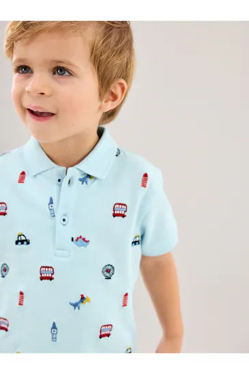 |Boy|  Conjunto de camisa pólo e shorts estampados - Azul (3 meses a 7 anos)