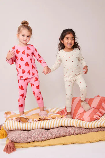 |Niña| Pack de 2 pijamas con forma de corazón en rosa, rojo y crema (de 9 meses a 12 años)