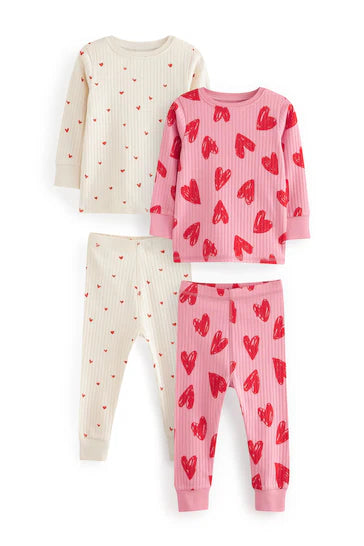 |Niña| Pack de 2 pijamas con forma de corazón en rosa, rojo y crema (de 9 meses a 12 años)