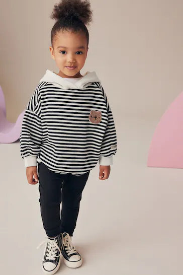 |Niña| Conjunto de sudadera y leggings de rayas negras (3 meses a 7 años)