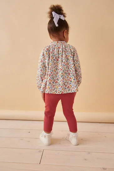 |Niña| Conjunto Blusa y Leggings - Naranja Floral (3 meses a 7 años)