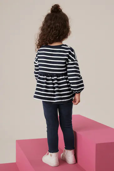 |Niña| Conjunto de top peplum y leggings - Rayas azul marino (3 meses a 7 años)