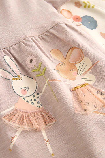 |Niña| Conjunto de leggings y top peplum de manga corta en rosa de Pretty Mouse (3 meses a 7 años)