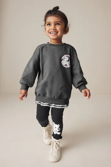 |Niña| Conjunto de top y leggings de manga larga en gris carbón de Disney 101 Dálmatas (de 3 meses a 7 años)