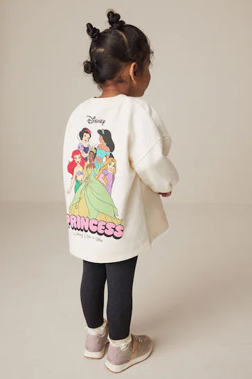 |Niña| Conjunto de camiseta de manga larga y leggings Princesas Disney blanco crema (3 meses a 7 años)