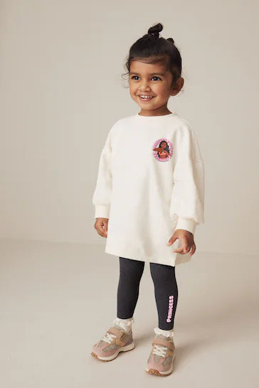 |Niña| Conjunto de camiseta de manga larga y leggings Princesas Disney blanco crema (3 meses a 7 años)