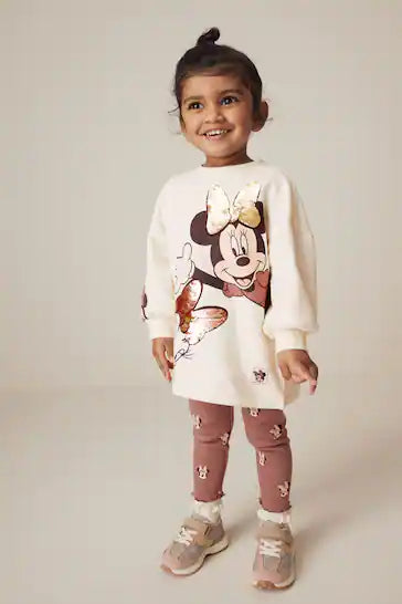 |Niña| Conjunto de camiseta y leggings de lentejuelas blancas de manga larga de Minnie Mouse y Daisy de Disney (de 3 meses a 7 años)