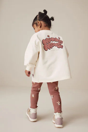 |Niña| Conjunto de camiseta y leggings de lentejuelas blancas de manga larga de Minnie Mouse y Daisy de Disney (de 3 meses a 7 años)