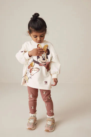 |Niña| Conjunto de camiseta y leggings de lentejuelas blancas de manga larga de Minnie Mouse y Daisy de Disney (de 3 meses a 7 años)