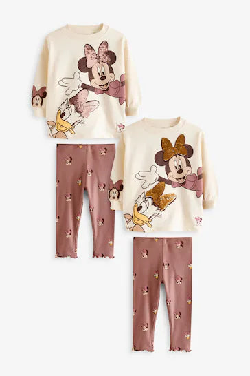 |Girl| Conjunto De Camiseta e Leggings De Manga Comprida e Lantejoulas Brancas Da Disney Minnie Mouse e Daisy (3 meses a 7 anos)