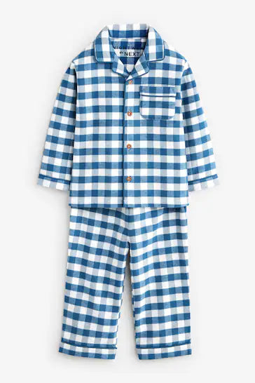 |Niño| Pijama De Cuadros Con Botones Azul/Blanco (9 meses a 8 años)