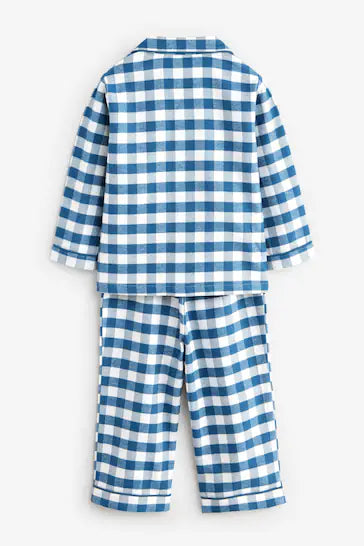 |Niño| Pijama De Cuadros Con Botones Azul/Blanco (9 meses a 8 años)