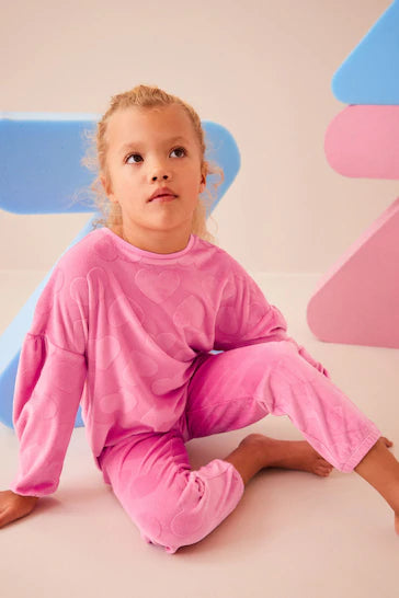 |Girl| Pijama De Lã Aconchegante - Pink Heart (9 meses a 16 anos)